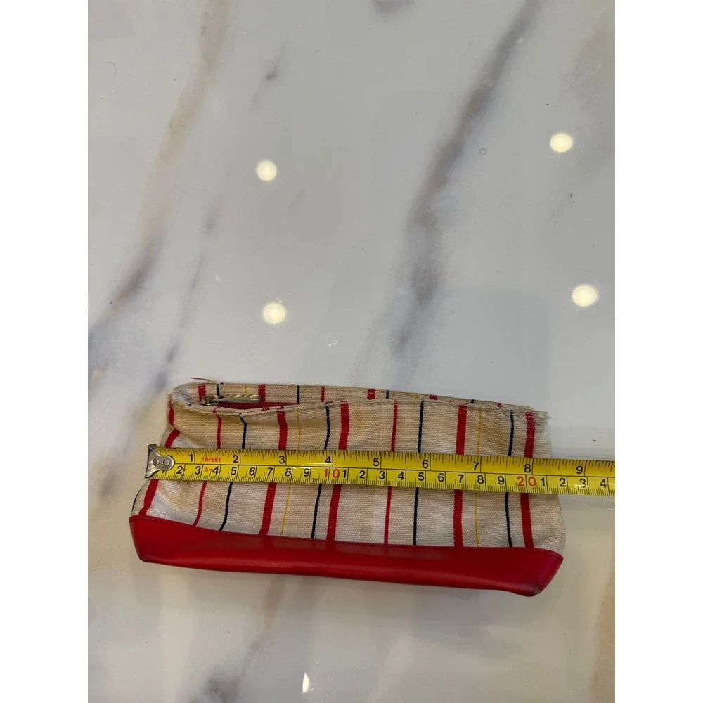 Elizabeth Arden Striped Canvas Cosmetic Bag Red Cream Makeup Pouch‎